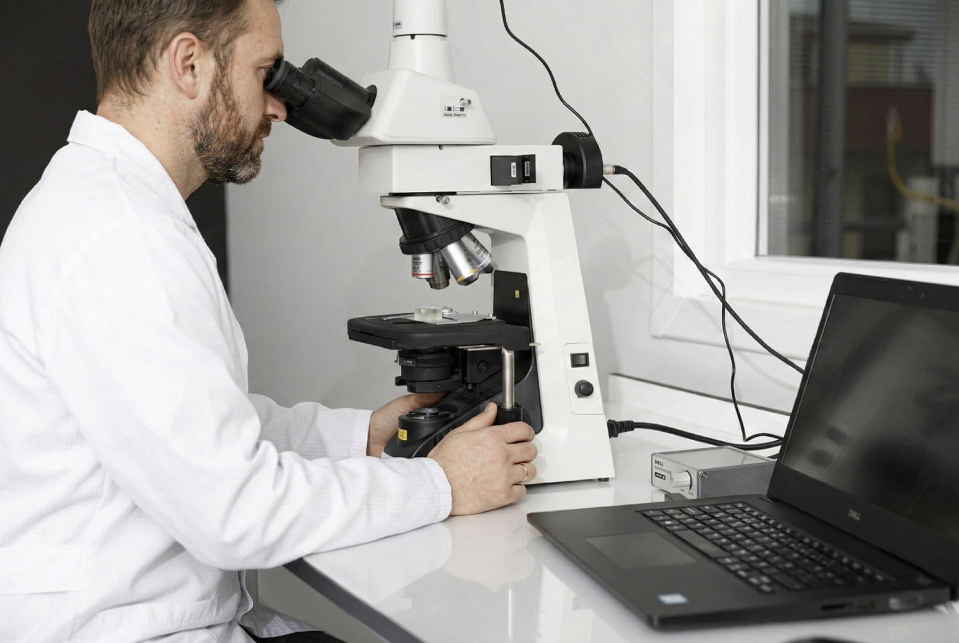 Microscope analysis station inside Positrone laboratory